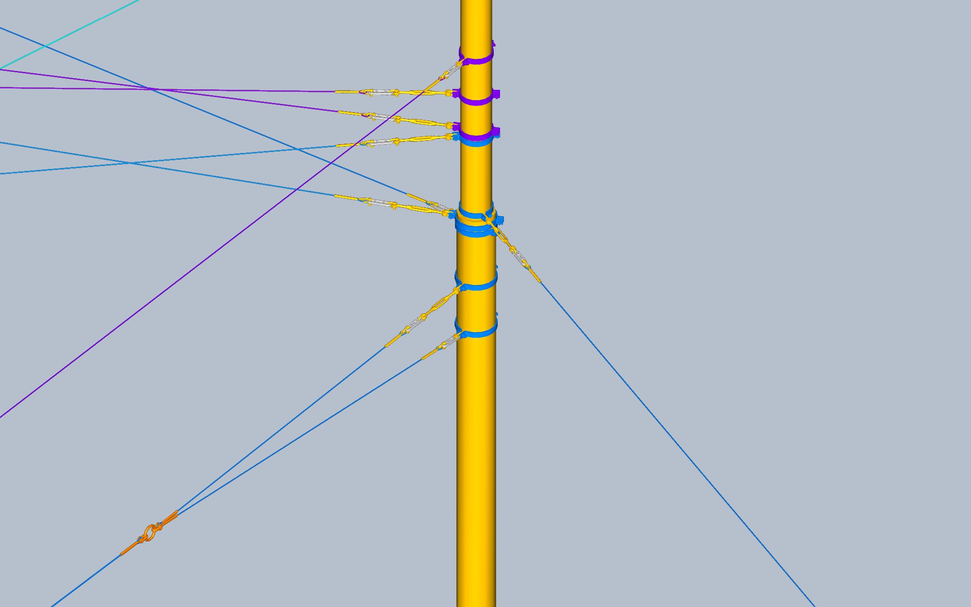 Mast mit Briden und Spannschlössern im 3D-Modell